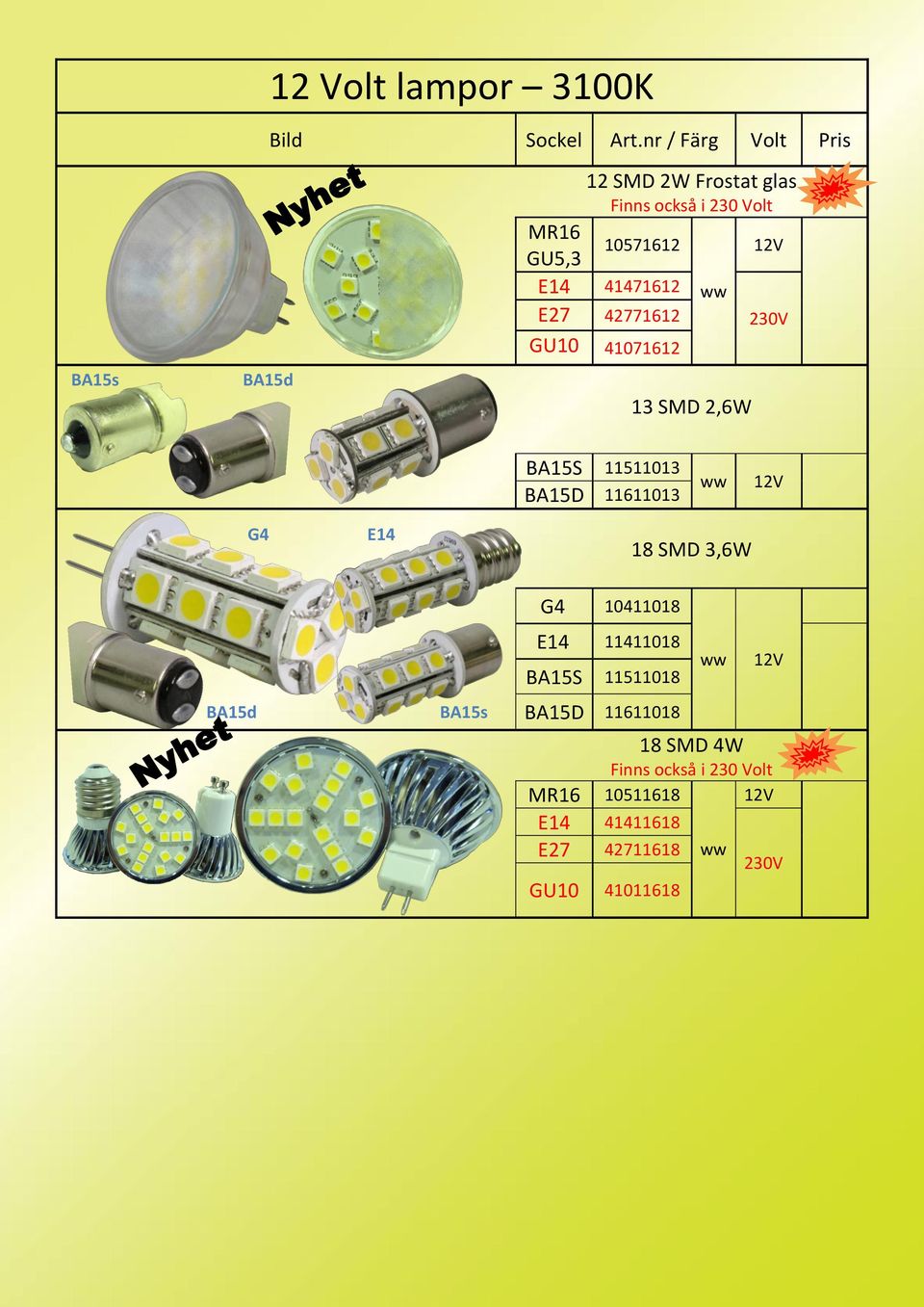 11611013 G4 E14 18 SMD 3,6W BA15d BA15s G4 10411018 E14 11411018 BA15S 11511018 BA15D