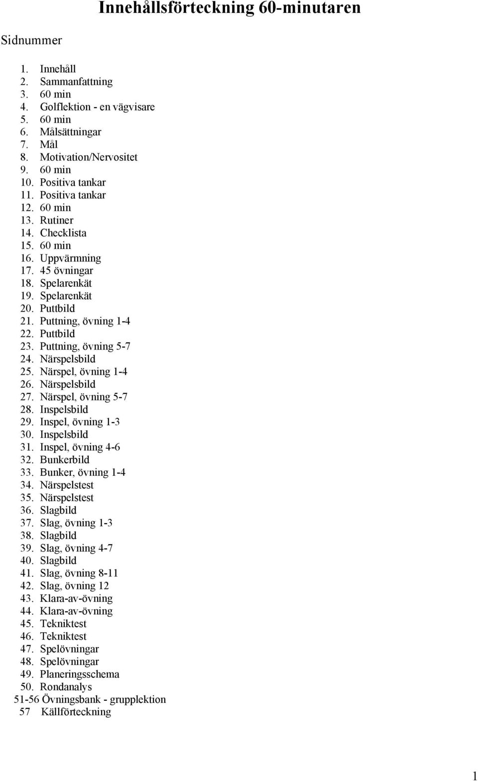 Puttbild 23. Puttning, övning 5-7 24. Närspelsbild 25. Närspel, övning 1-4 26. Närspelsbild 27. Närspel, övning 5-7 28. Inspelsbild 29. Inspel, övning 1-3 30. Inspelsbild 31. Inspel, övning 4-6 32.