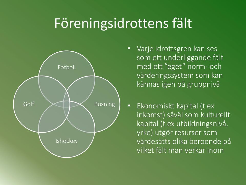 Boxning Ekonomiskt kapital (t ex inkomst) såväl som kulturellt kapital (t ex