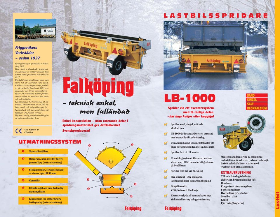 Utvecklingen av nya produkter gick ständigt framåt och 1983 producerades den första saltspridaren. Sedan 20 år tillbaka består produktionen endast av maskiner för sandoch saltspridning.