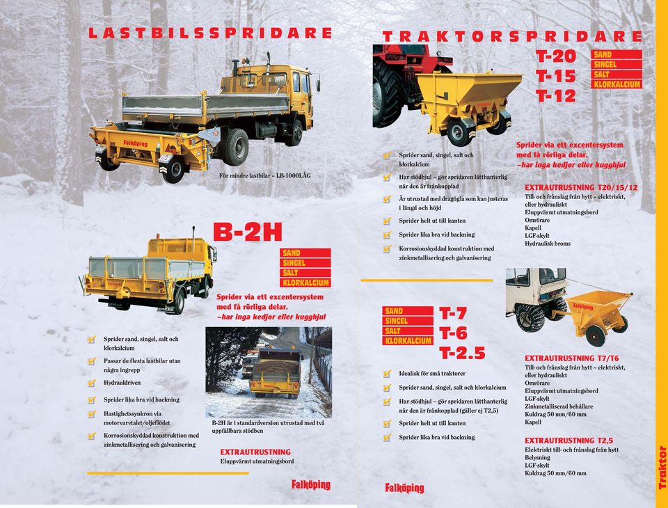 Korrosionskyddad konstruktion med zinkmetallisering och galvanisering T20/15/12 Till- och frånslag från hytt elektriskt, eller hydrauliskt Kapell Hydraulisk broms Sprider sand, singel, salt och