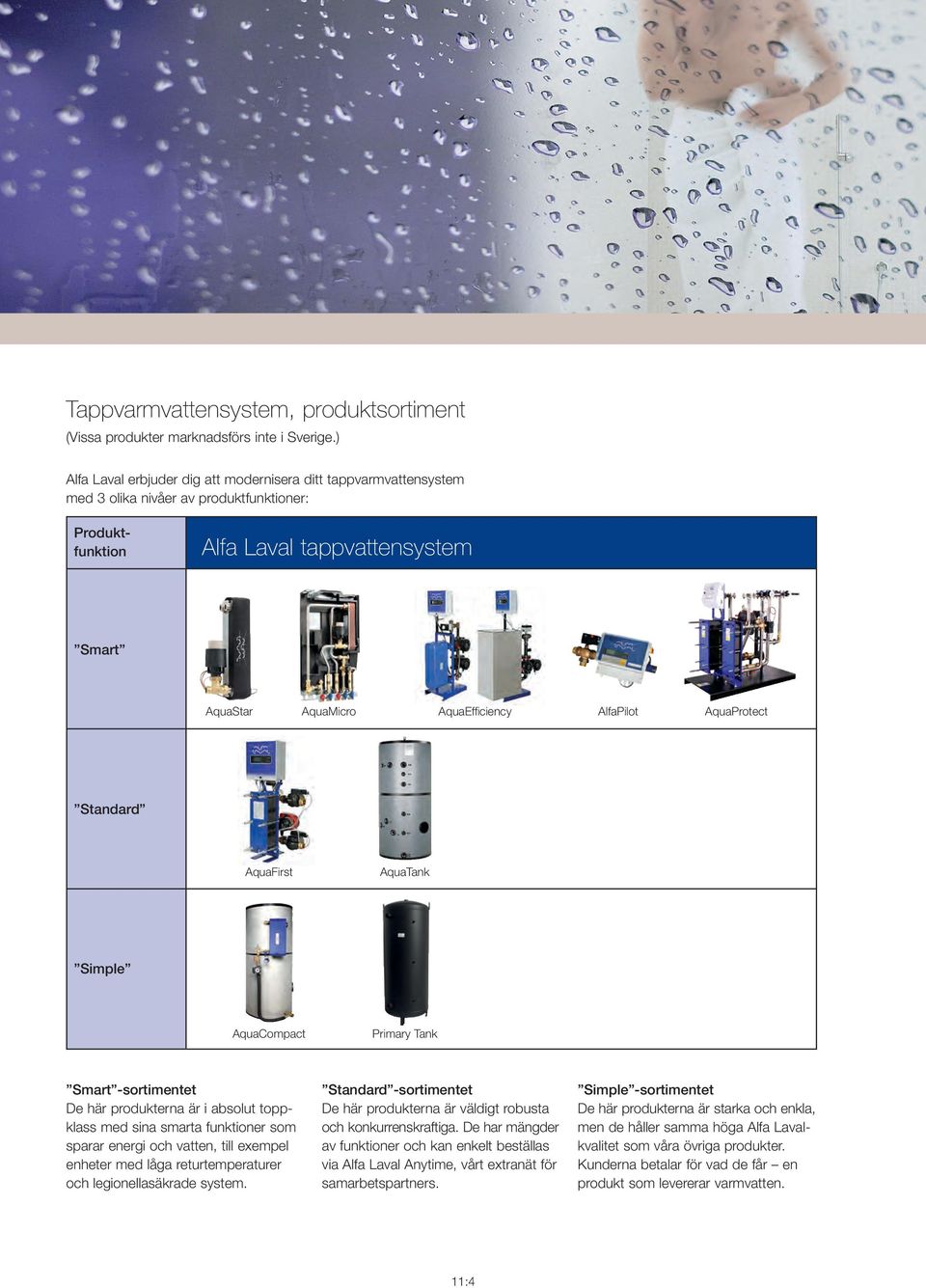 produkterna är i absolut toppklass med sina smarta funktioner som sparar energi och vatten, till exempel enheter med låga returtemperaturer och legionellasäkrade system Standard -sortimentet De här