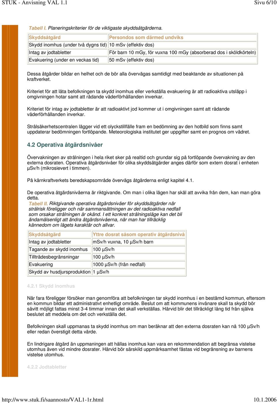 (under en veckas tid) 50 msv (effektiv dos) Dessa åtgärder bildar en helhet och de bör alla övervägas samtidigt med beaktande av situationen på kraftverket.