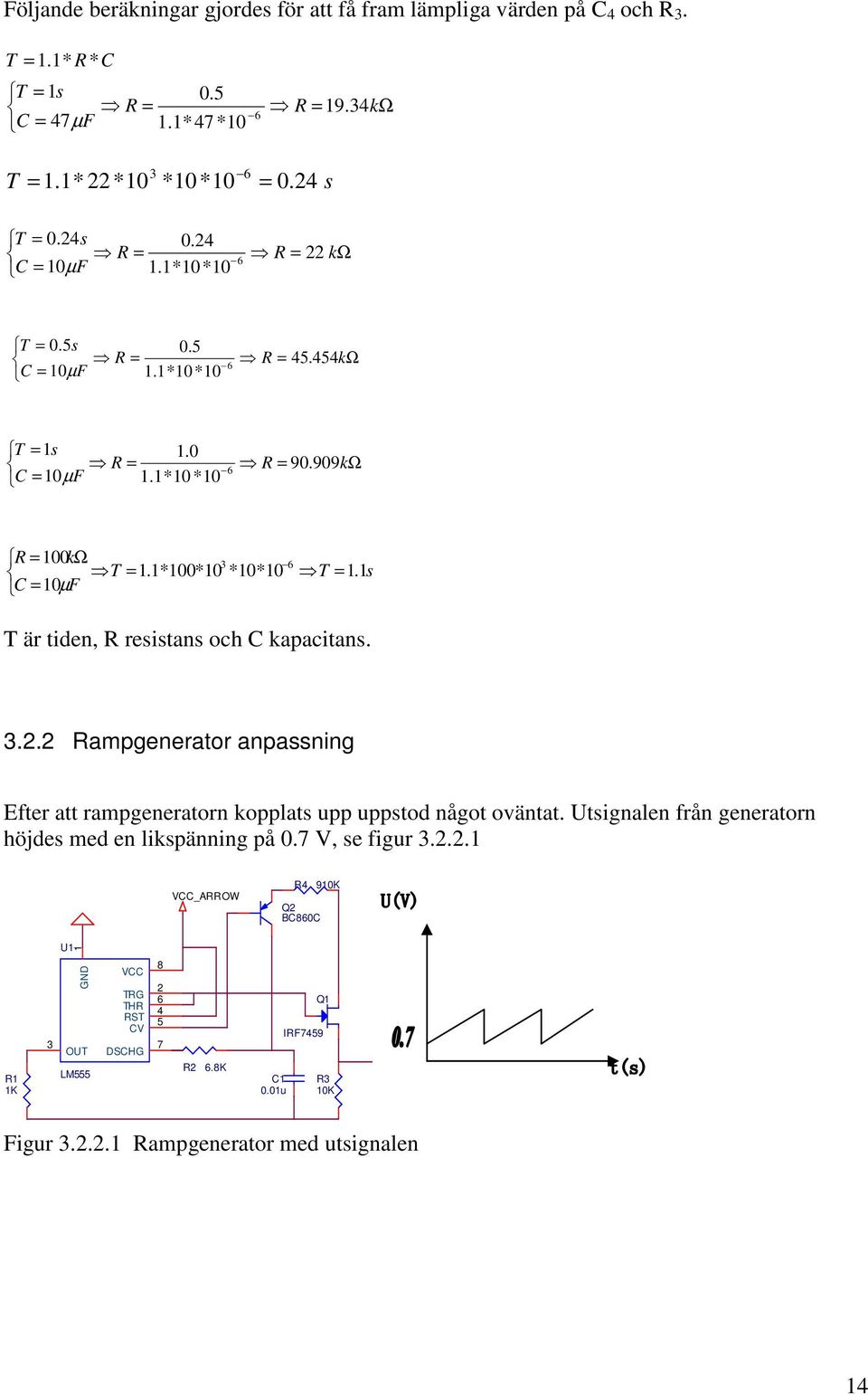 s C = µ F T är tiden, R resistans och C kapacitans..2.2 Rampgenerator anpassning Efter att rampgeneratorn kopplats upp uppstod något oväntat.