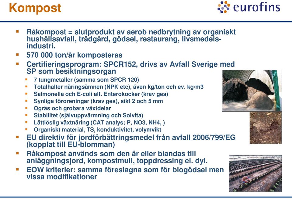 ev. kg/m3 Salmonella och E-coli alt.