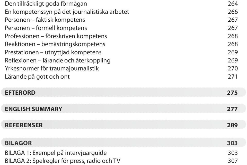 kompetens 269 Reflexionen lärande och återkoppling 269 Yrkesnormer för traumajournalistik 270 Lärande på gott och ont 271