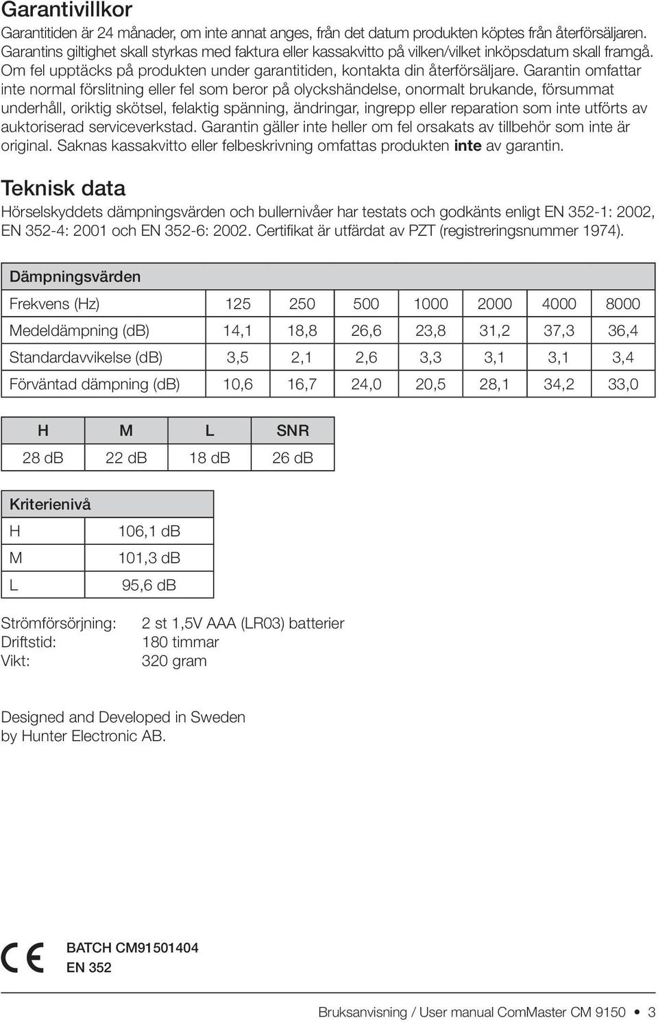 Garantin omfattar inte normal förslitning eller fel som beror på olyckshändelse, onormalt brukande, försummat underhåll, oriktig skötsel, felaktig spänning, ändringar, ingrepp eller reparation som