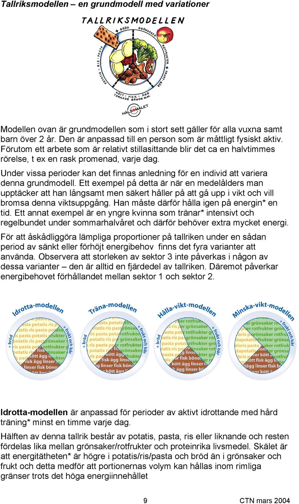 Under vissa perioder kan det finnas anledning för en individ att variera denna grundmodell.