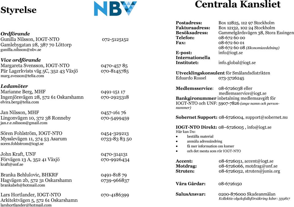 com 070-8145785 Ledamöter Marianne Berg, MHF 0491-151 17 Ingenjörsvägen 28, 572 61 Oskarshamn elvira.berg@telia.com 070-2925318 Jan Nilsson, MHF 0457-161 76 Lingonvägen 10, 372 38 Ronneby jan.r.e.nilsson@gmail.