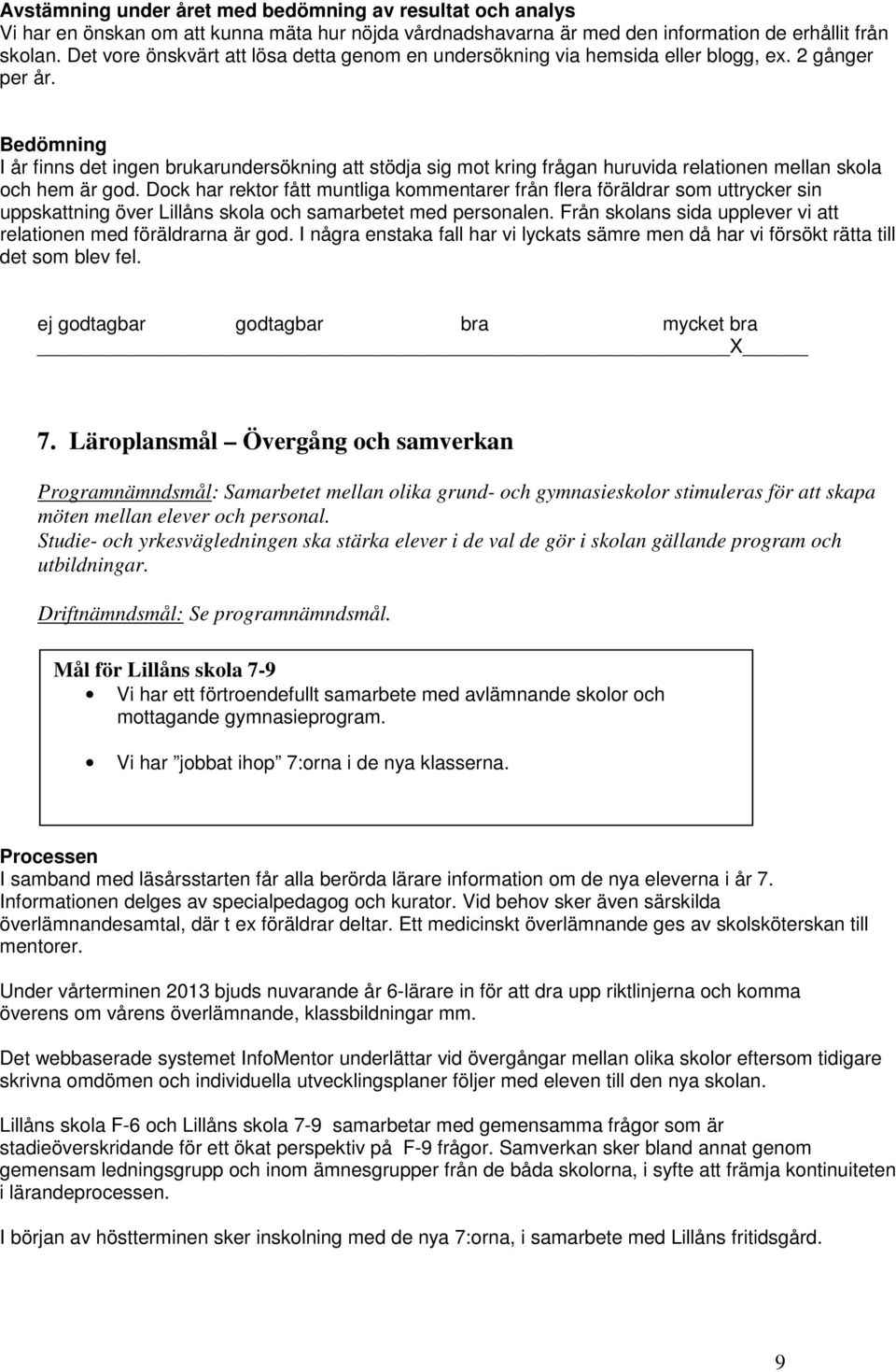 Dock har rektor fått muntliga kommentarer från flera föräldrar som uttrycker sin uppskattning över Lillåns skola och samarbetet med personalen.