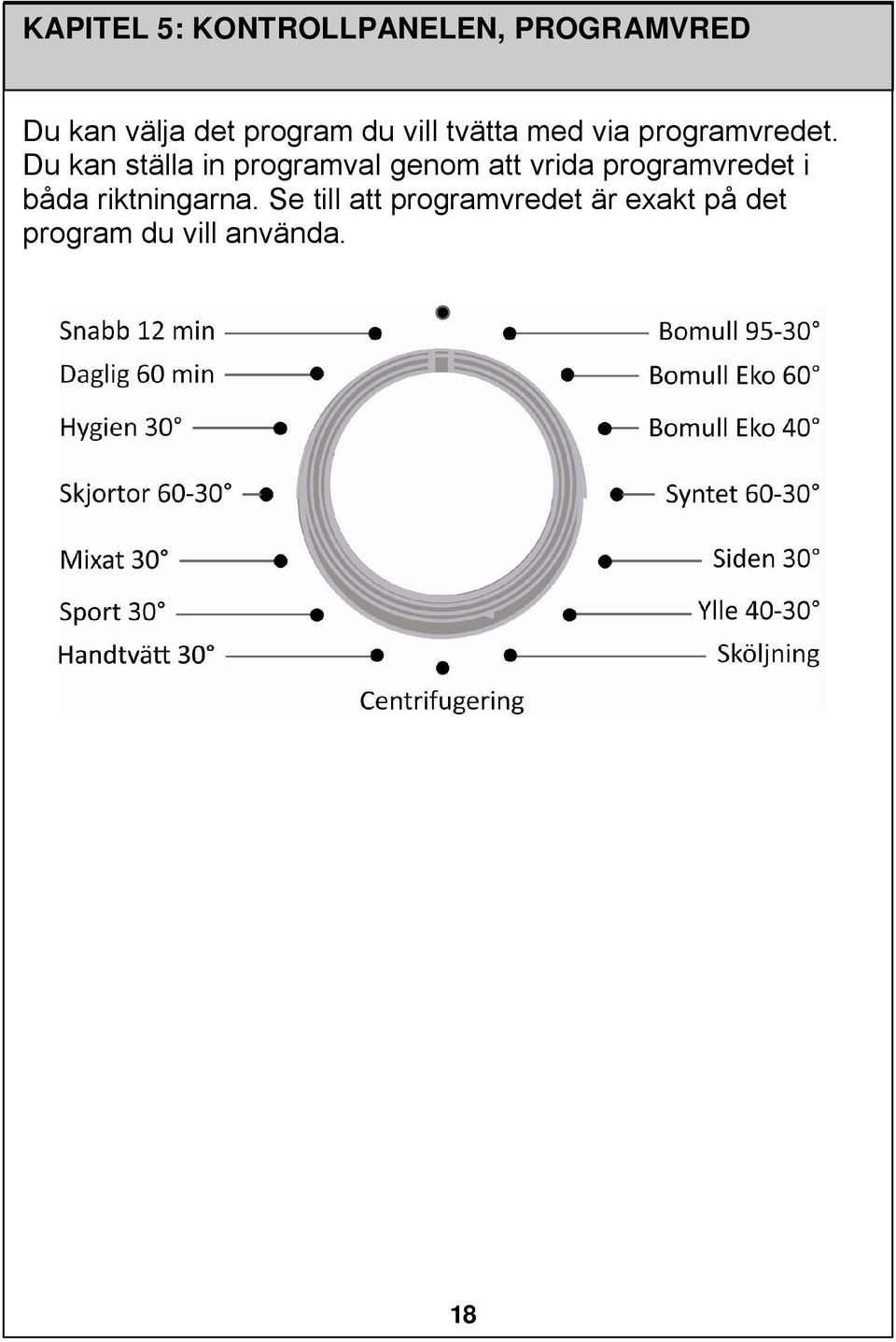 Du kan ställa in programval genom att vrida programvredet i