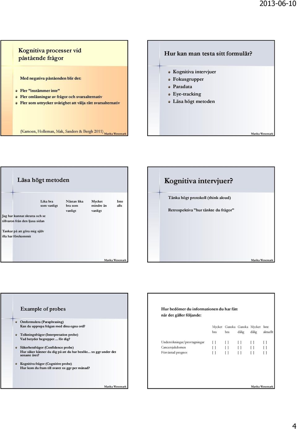 Paradata Eye-tracking Läsa högt metoden (Kamoen, Holleman, Mak, Sanders & Bergh 2011) Läsa högt metoden Kognitiva intervjuer?