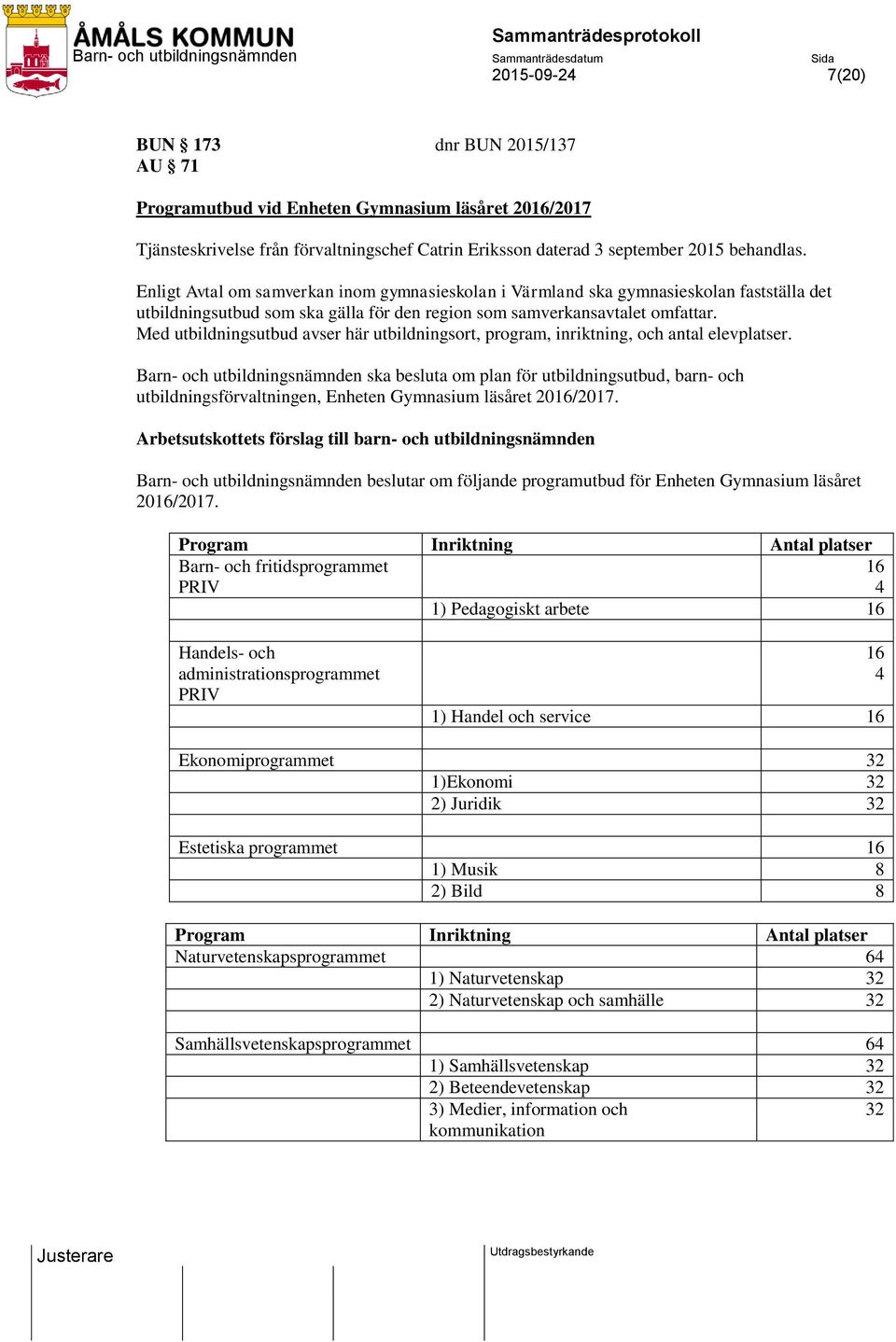 Med utbildningsutbud avser här utbildningsort, program, inriktning, och antal elevplatser.