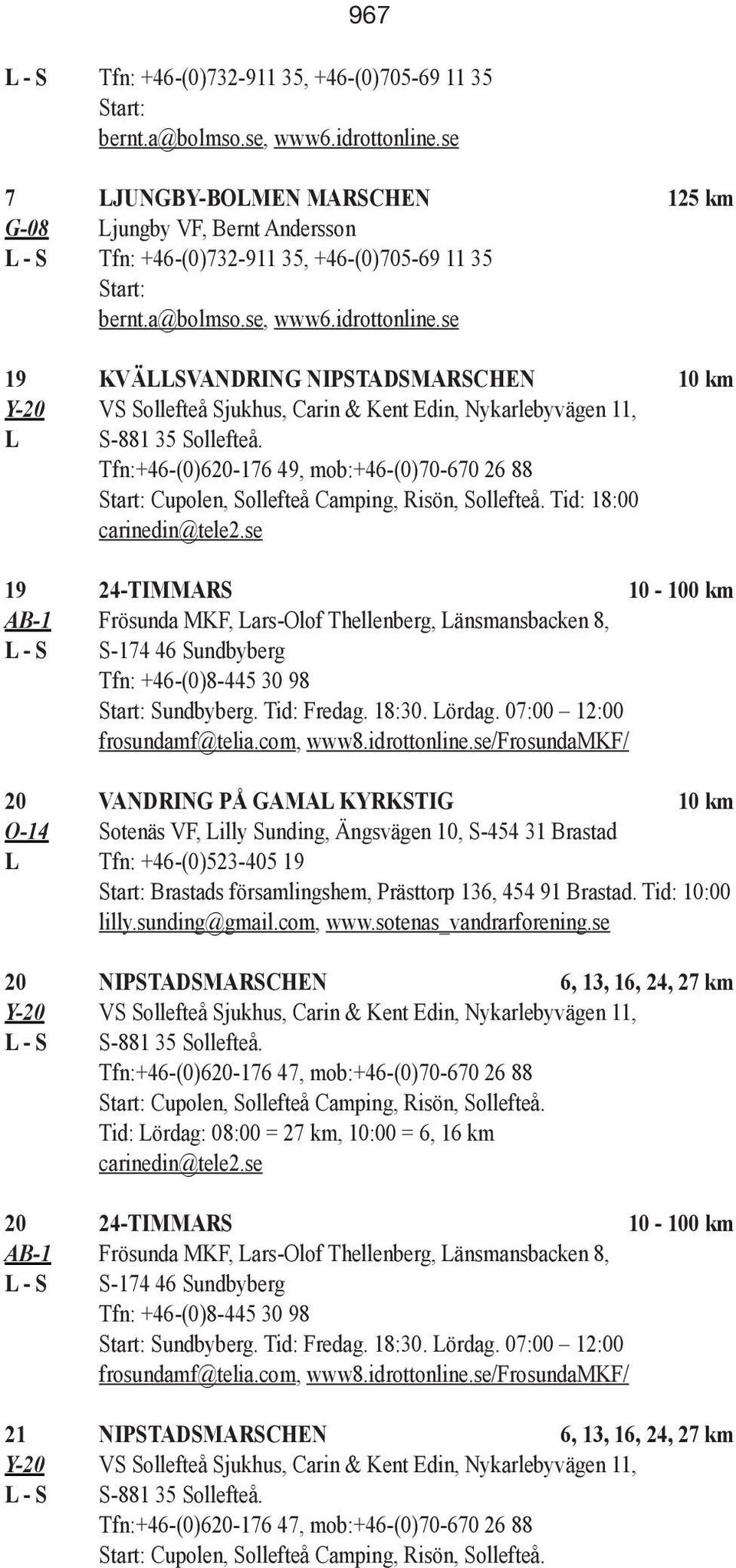 se 19 KVÄLLSVANDRING NIPSTADSMARSCHEN 10 km Y-20 VS Sollefteå Sjukhus, Carin & Kent Edin, Nykarlebyvägen 11, L S-881 35 Sollefteå.