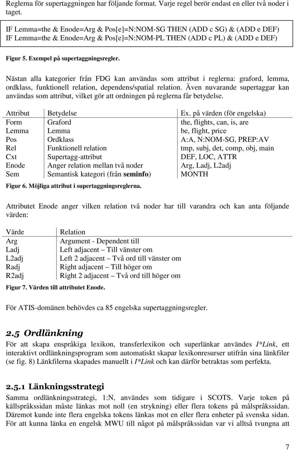 Nästan alla kategorier från FDG kan användas som attribut i reglerna: graford, lemma, ordklass, funktionell relation, dependens/spatial relation.