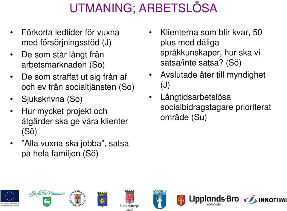 klienter (Sö) Alla vuxna ska jobba, satsa på hela familjen (Sö) Klienterna som blir kvar, 50 plus med dåliga språkkunskaper,