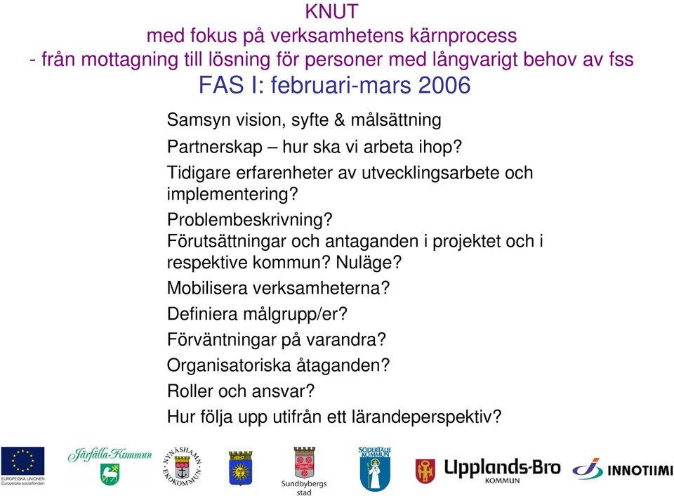 Tidigare erfarenheter av utvecklingsarbete och implementering? Problembeskrivning?