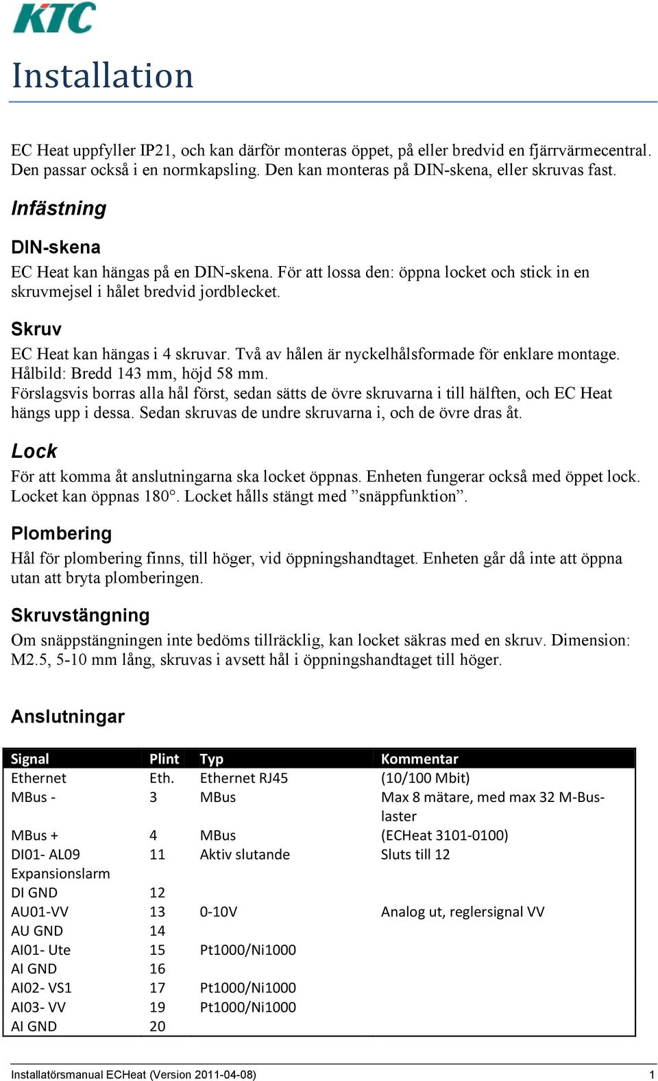 Två av hålen är nyckelhålsformade för enklare montage. Hålbild: Bredd 143 mm, höjd 58 mm.