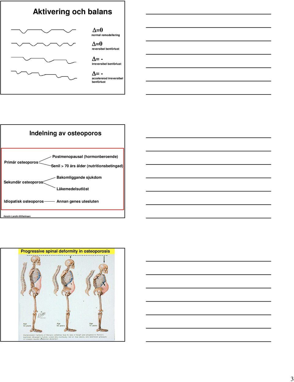 (hormonberoende) Senil > 70 års ålder (nutritionsbetingad) Sekundär osteoporos Bakomliggande sjukdom