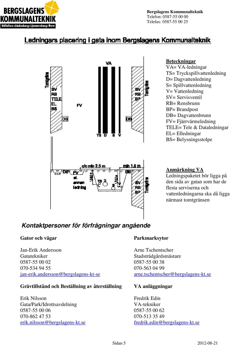 då ligga närmast tomtgränsen Kontaktpersoner för förfrågningar angående Gator och vägar Parkmarksytor Jan-Erik Andersson Arne Tschentscher Gatutekniker Stadsträdgårdsmästare 0587-55 00 02 0587-55 00