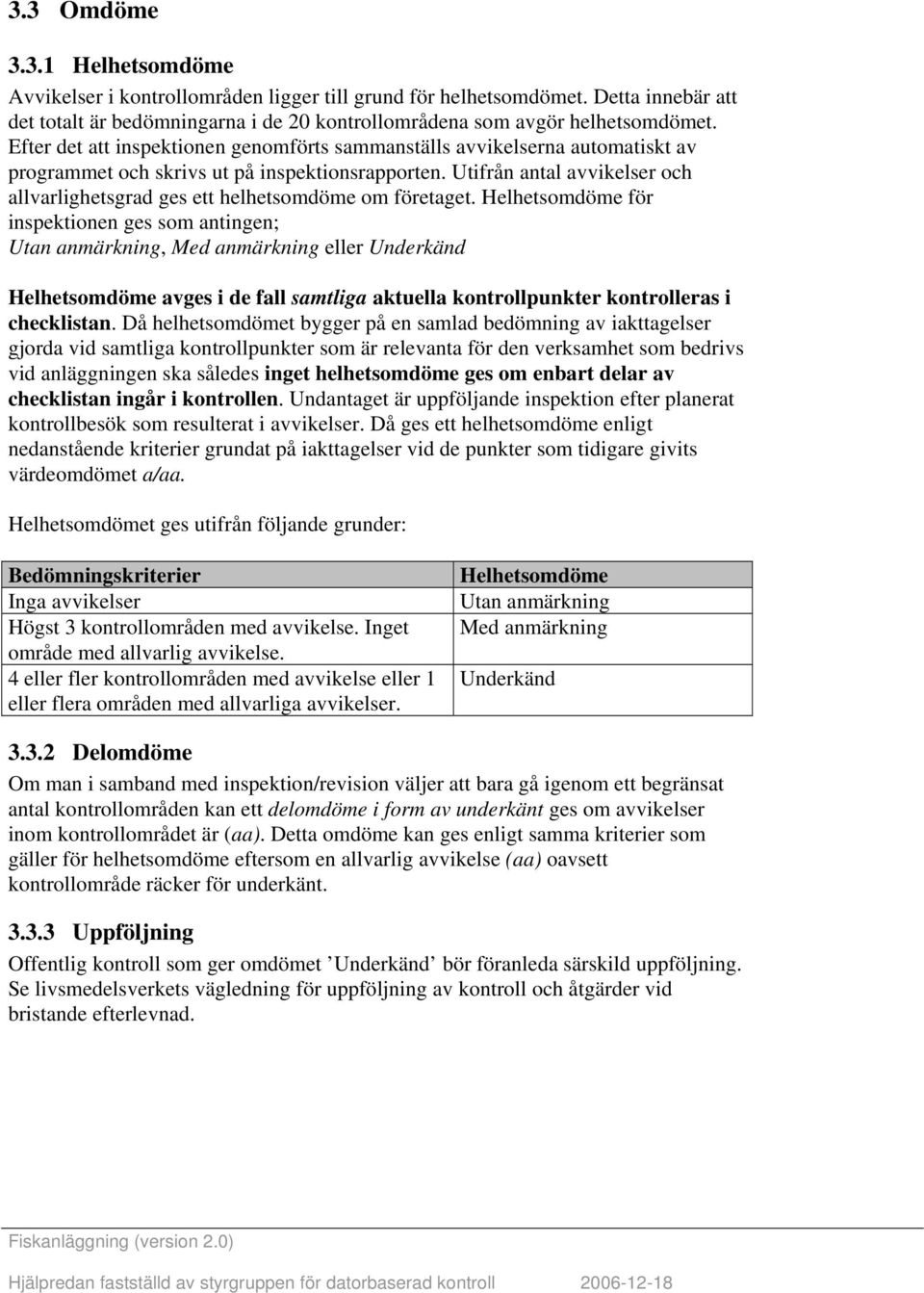 Utifrån antal avvikelser och allvarlighetsgrad ges ett helhetsomdöme om företaget.