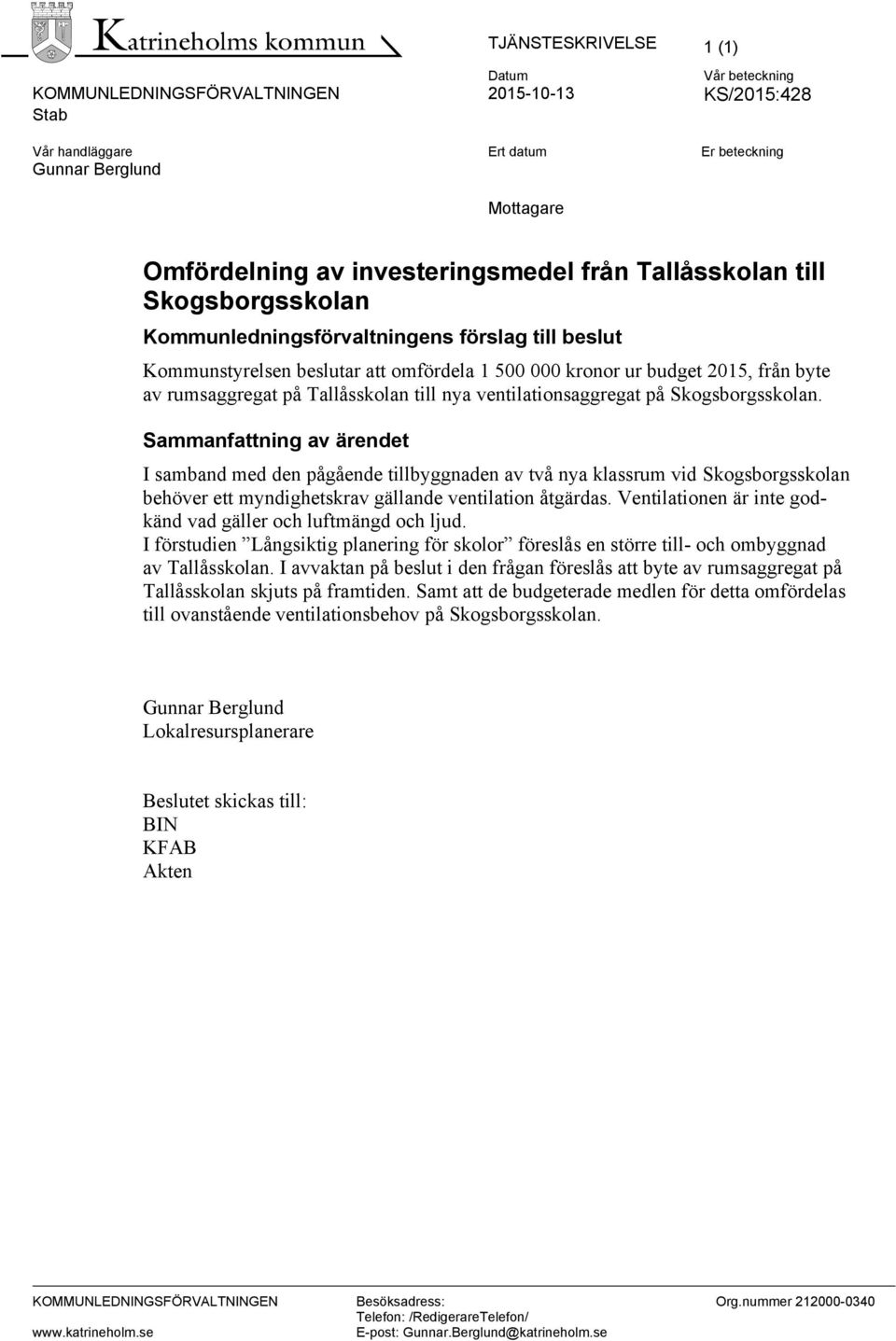 ventilationsaggregat på Skogsborgsskolan.