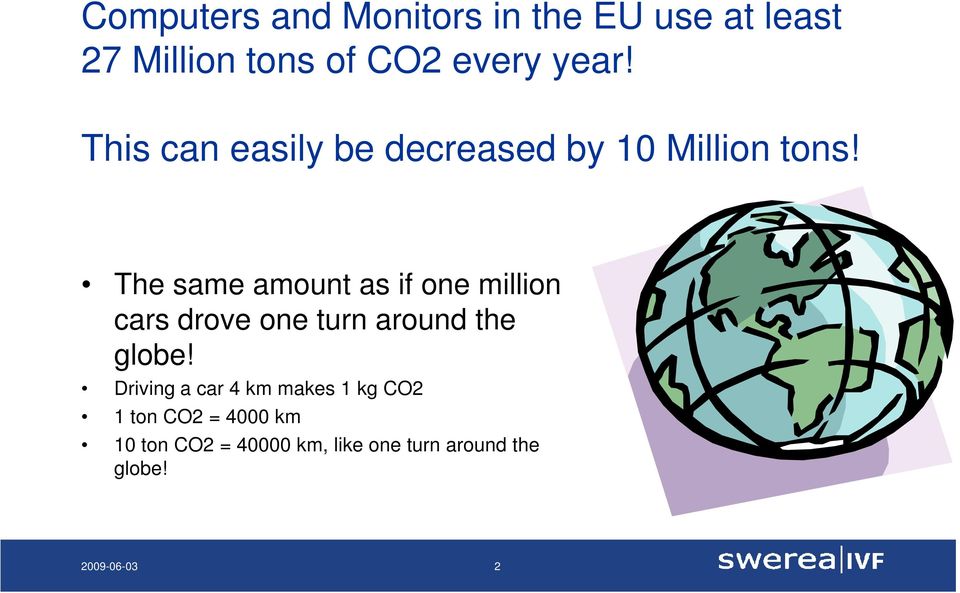 The same amount as if one million cars drove one turn around the globe!