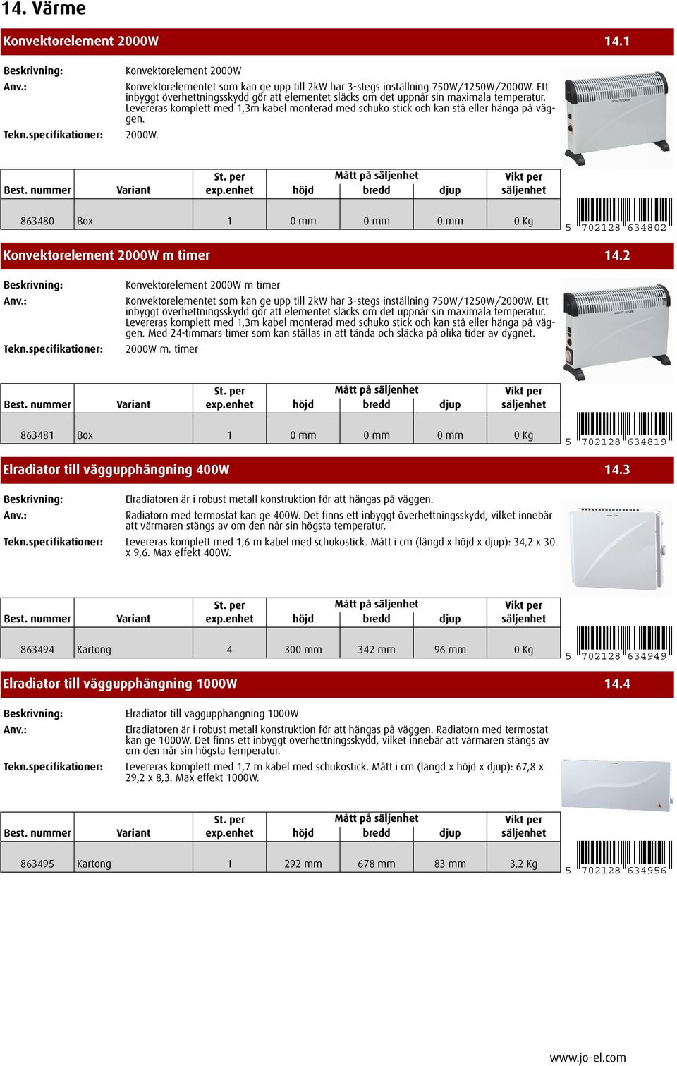 863480 Box 1 0mm 0mm 0mm 0Kg 5 702128 634802 Konvektorelement 2000W m timer 14.2 Konvektorelement 2000W m timer Konvektorelementet som kan ge upp till 2kW har 3-stegs inställning 750W/1250W/2000W.