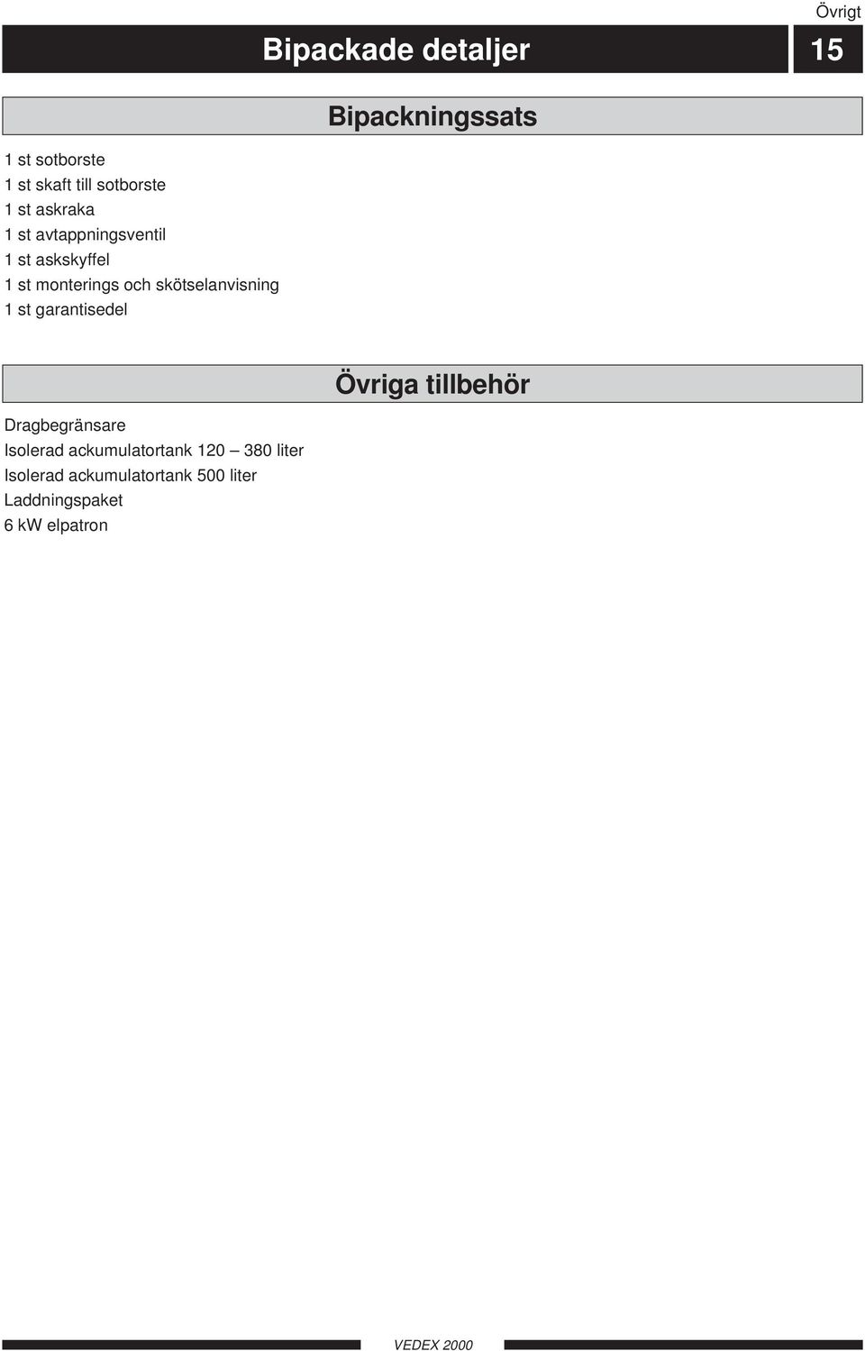 Bipackade detaljer 15 Bipackningssats Dragbegränsare Isolerad ackumulatortank 120