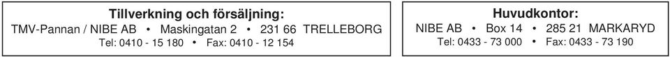 1 Fax: 0410-12 154 Huvudkontor: NIBE AB Box 14