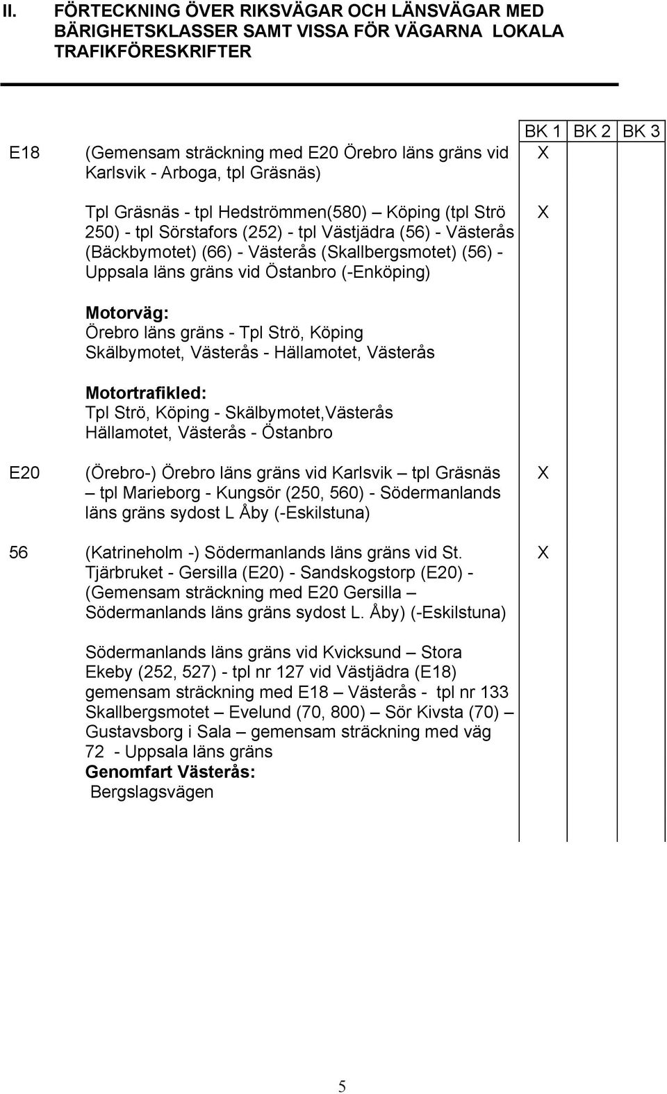 Östanbro (-Enköping) Motorväg: Örebro läns gräns - Tpl Strö, Köping Skälbymotet, Västerås - Hällamotet, Västerås Motortrafikled: Tpl Strö, Köping - Skälbymotet,Västerås Hällamotet, Västerås -