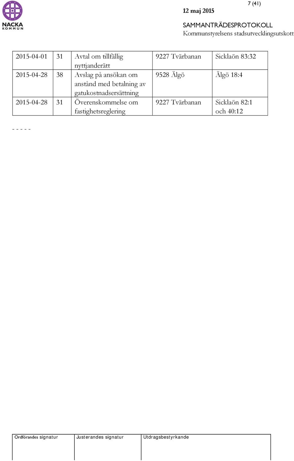 2015-04-28 31 Överenskommelse om fastighetsreglering 9227 Tvärbanan