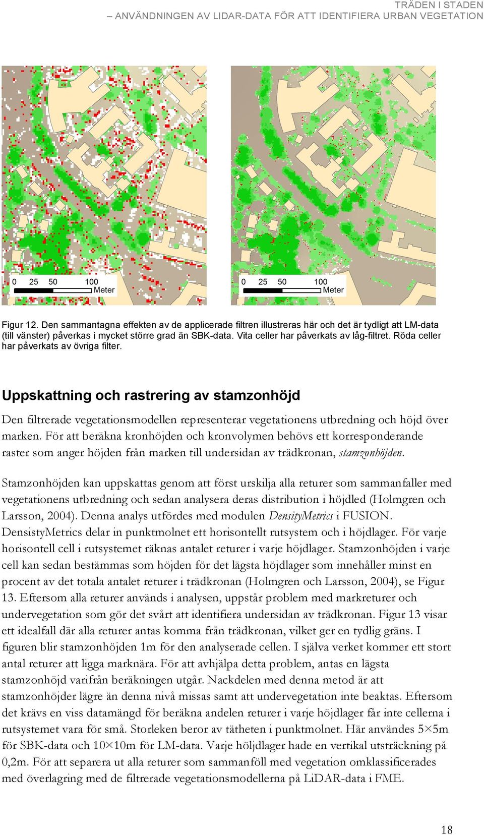 Uppskattning och rastrering av stamzonhöjd Den filtrerade vegetationsmodellen representerar vegetationens utbredning och höjd över marken.