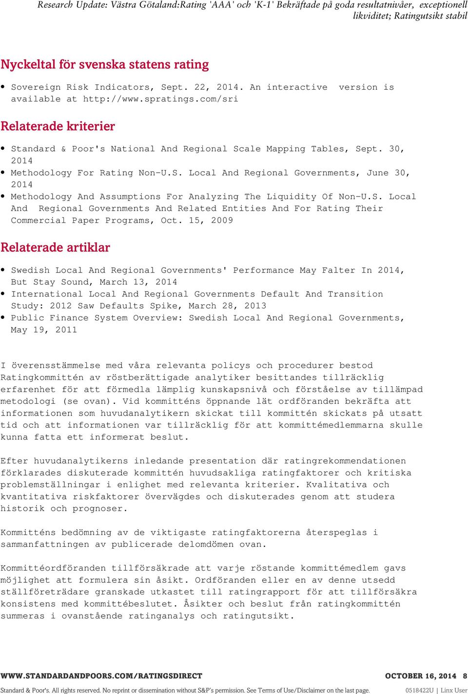 S. Local And Regional Governments And Related Entities And For Rating Their Commercial Paper Programs, Oct.