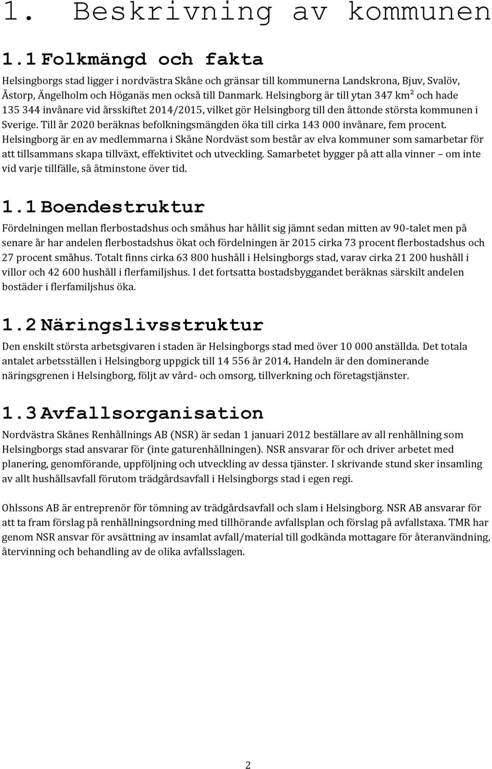 Helsingborg är till ytan 347 km² och hade 135 344 invånare vid årsskiftet 2014/2015, vilket gör Helsingborg till den åttonde största kommunen i Sverige.