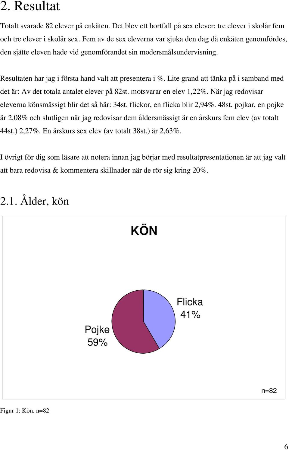 Lite grand att tänka på i samband med det är: Av det totala antalet elever på 82st. motsvarar en elev 1,22%. När jag redovisar eleverna könsmässigt blir det så här: 34st.