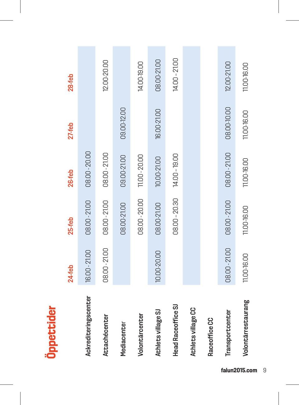 00-21.00 16.00-21.00 08.00-21.00 Head Raceoffice SJ 08.00 20.30 14.00 19.00 14.00 21.00 Athlets village CC Raceoffice CC Transportcenter 08.00-21.00 08.00-21.00 08.00-21.00 08.00-10.