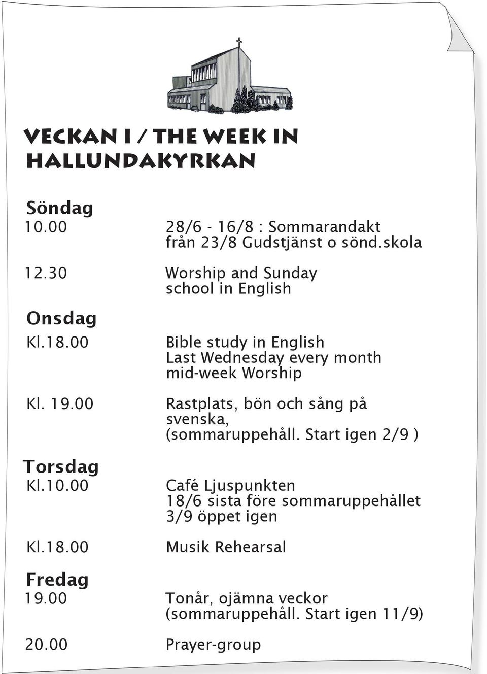 00 Kl. 19.00 Torsdag Kl.10.00 Kl.18.