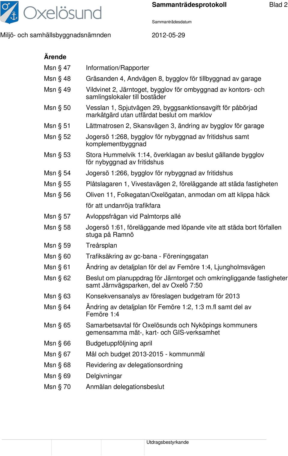 av bygglov för garage Jogersö 1:268, bygglov för nybyggnad av fritidshus samt komplementbyggnad Stora Hummelvik 1:14, överklagan av beslut gällande bygglov för nybyggnad av fritidshus Msn 54 Jogersö