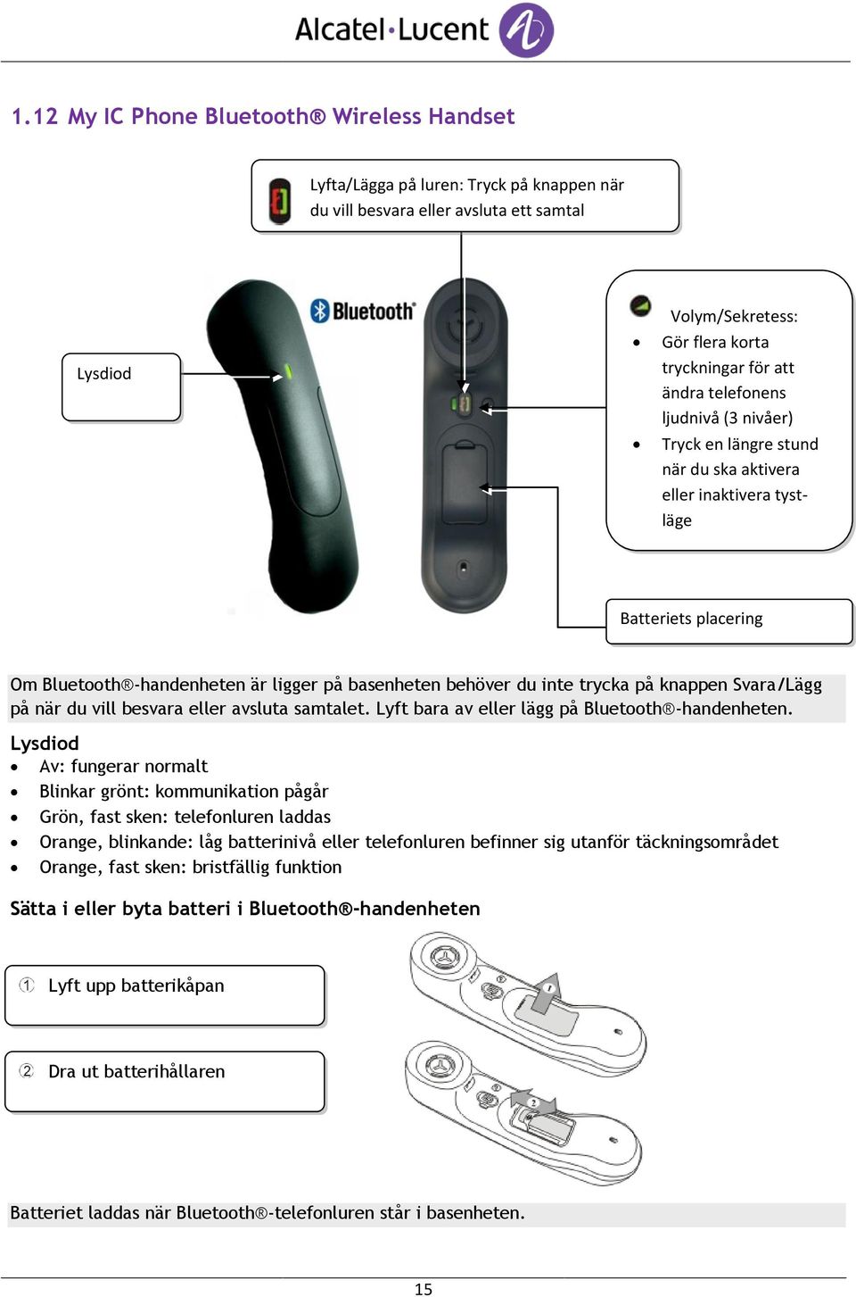 knappen Svara/Lägg på när du vill besvara eller avsluta samtalet. Lyft bara av eller lägg på Bluetooth -handenheten.