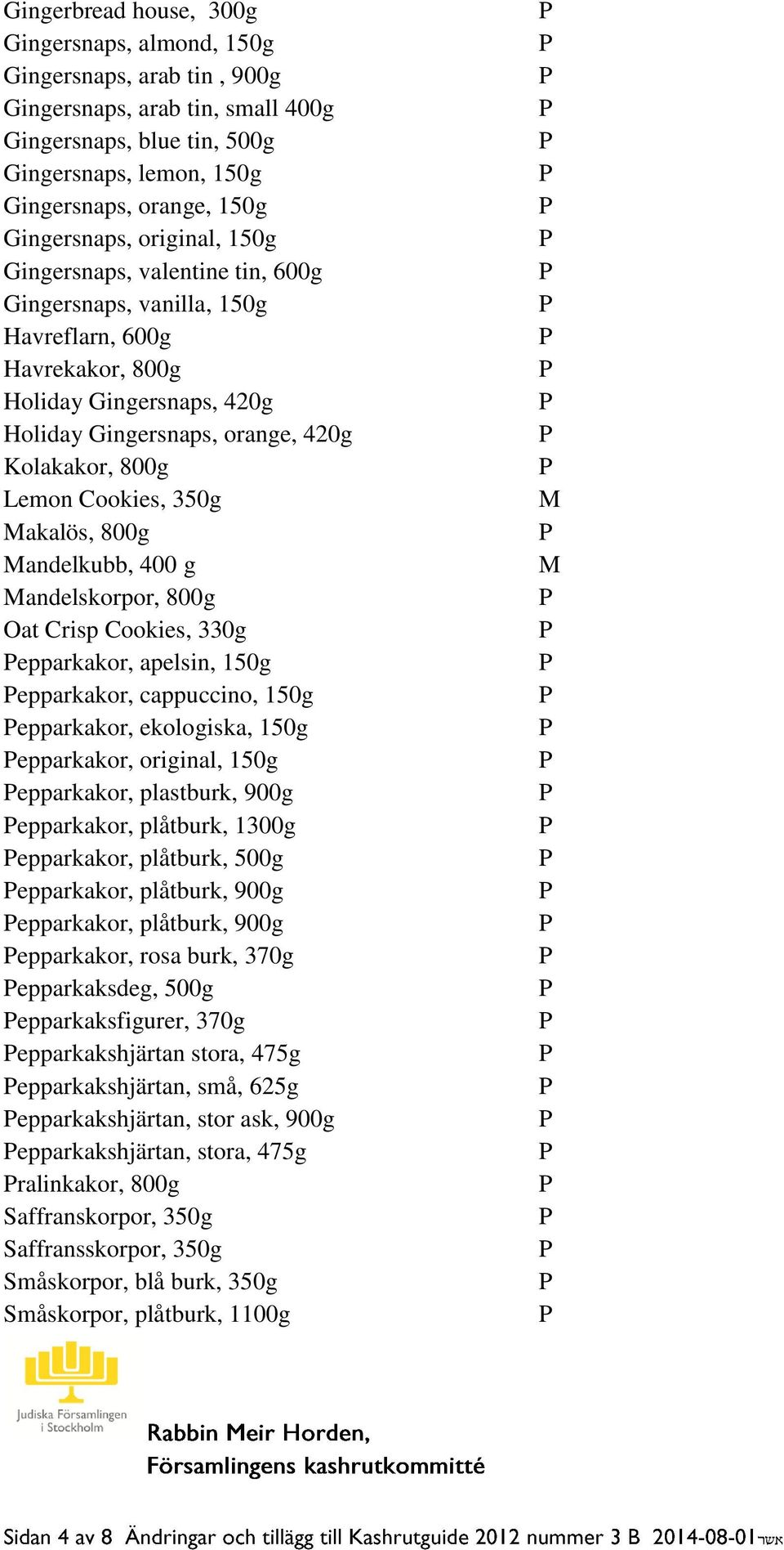 Lemon Cookies, 350g akalös, 800g andelkubb, 400 g andelskorpor, 800g Oat Crisp Cookies, 330g epparkakor, apelsin, 150g epparkakor, cappuccino, 150g epparkakor, ekologiska, 150g epparkakor, original,