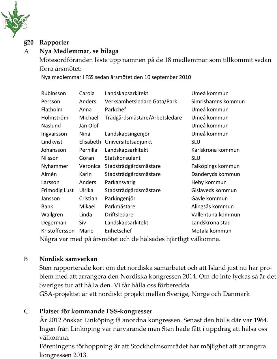 Näslund Jan Olof Umeå kommun Ingvarsson Nina Landskapsingenjör Umeå kommun Lindkvist Elisabeth Universitetsadjunkt SLU Johansson Pernilla Landskapsarkitekt Karlskrona kommun Nilsson Göran