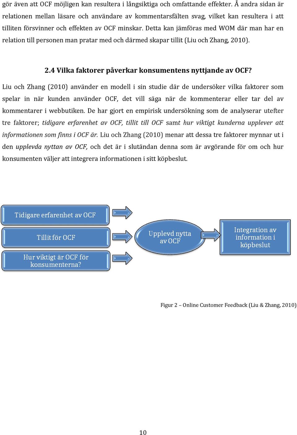 Detta kan jämföras med WOM där man har en relation till personen man pratar med och därmed skapar tillit (Liu och Zhang, 2010). 2.4 Vilka faktorer påverkar konsumentens nyttjande av OCF?