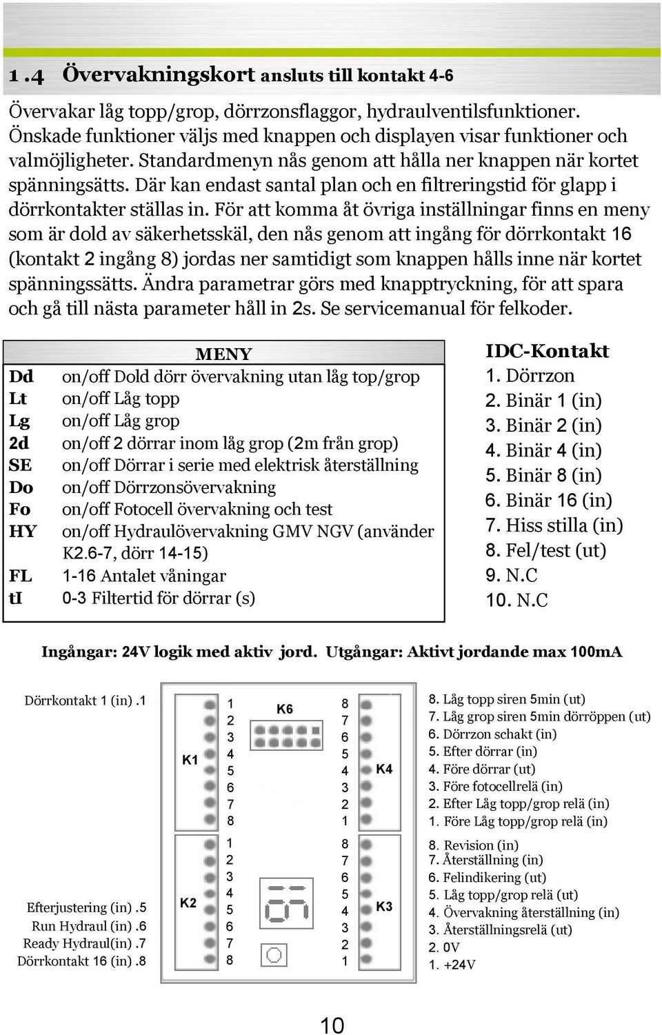 Där kan endast santal plan och en filtreringstid för glapp i dörrkontakter ställas in.