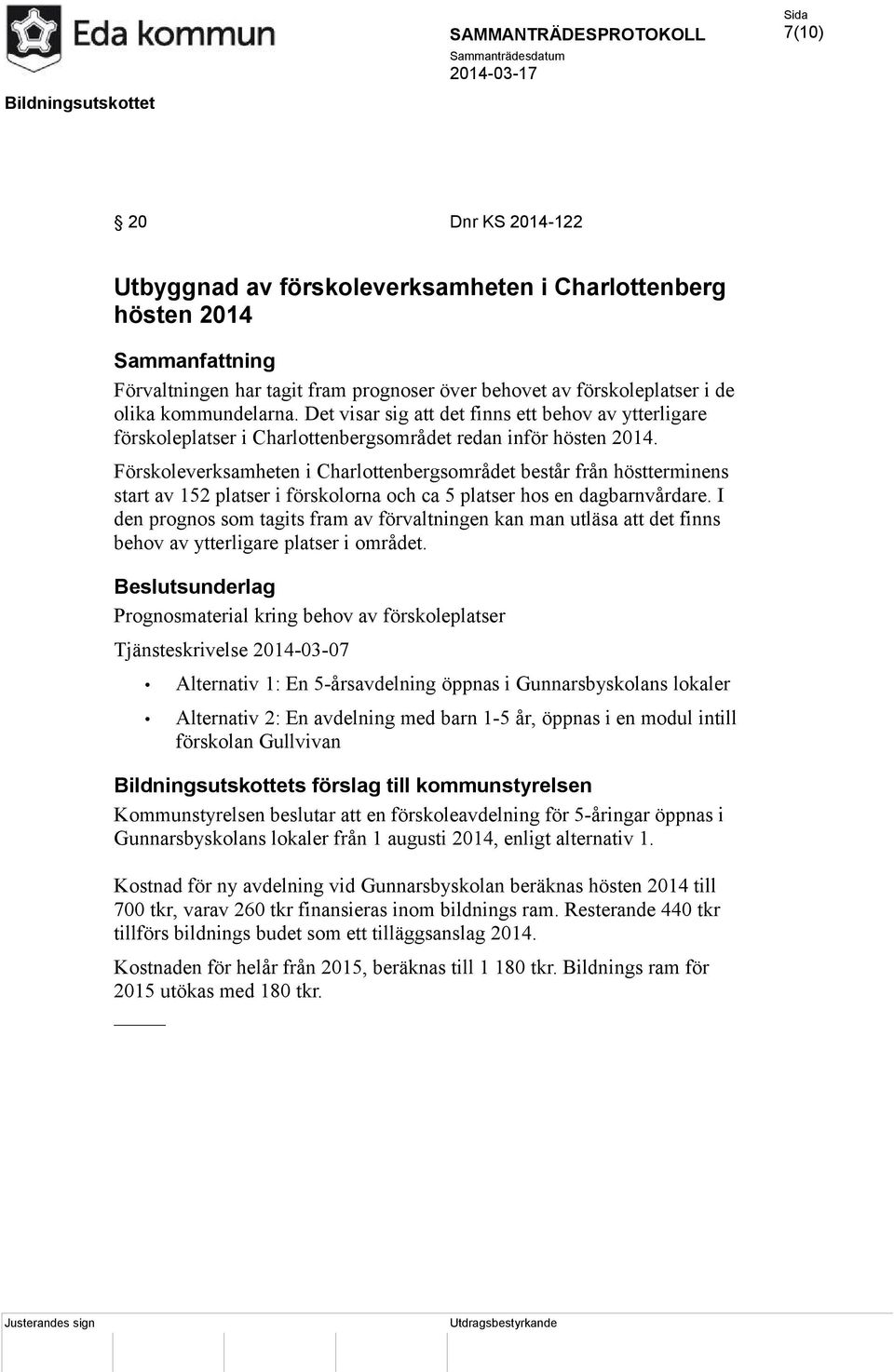 Förskoleverksamheten i Charlottenbergsområdet består från höstterminens start av 152 platser i förskolorna och ca 5 platser hos en dagbarnvårdare.