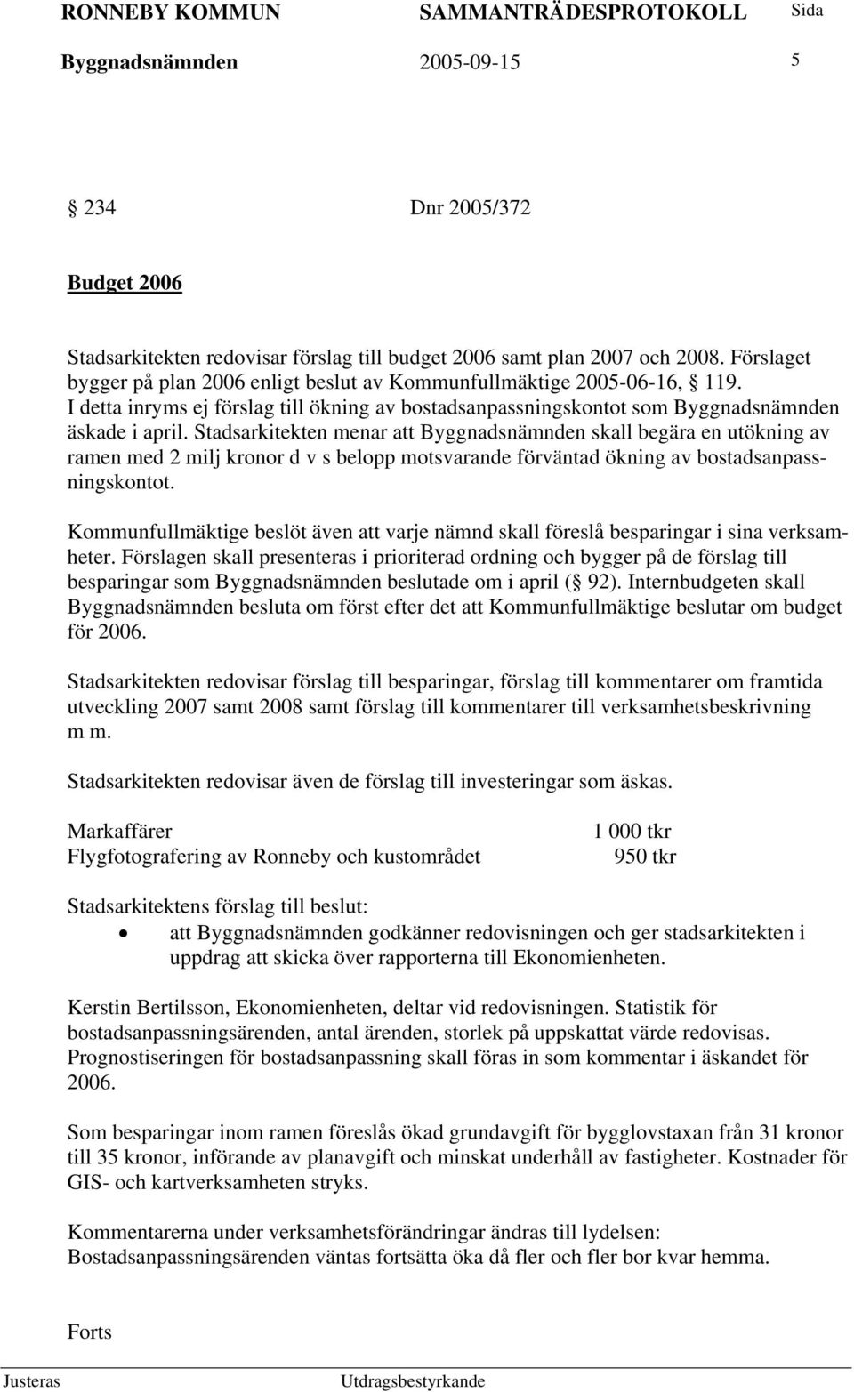 Stadsarkitekten menar att Byggnadsnämnden skall begära en utökning av ramen med 2 milj kronor d v s belopp motsvarande förväntad ökning av bostadsanpassningskontot.