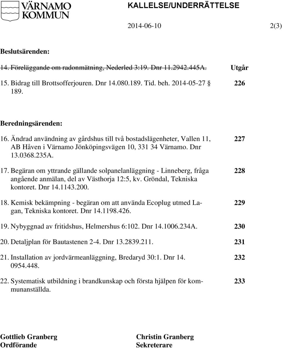 Begäran om yttrande gällande solpanelanläggning - Linneberg, fråga angående anmälan, del av Västhorja 12:5, kv. Gröndal, Tekniska kontoret. Dnr 14.1143.200. 18.