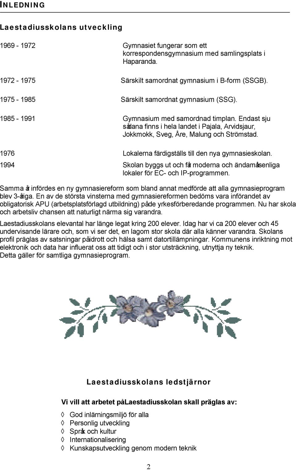 1976 Lokalerna färdigställs till den nya gymnasieskolan. 1994 Skolan byggs ut och får moderna och ändamålsenliga lokaler för EC- och IP-programmen.