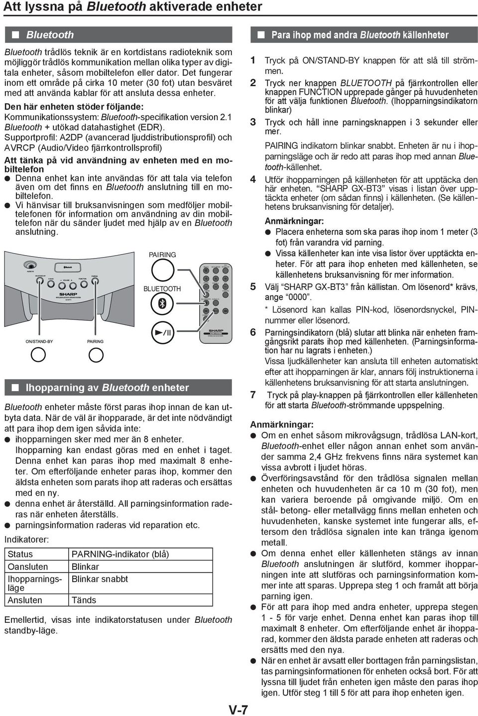 Den här enheten stöder följande: Kommunikationssystem: Bluetooth-specifikation version 2.1 Bluetooth + utökad datahastighet (EDR).