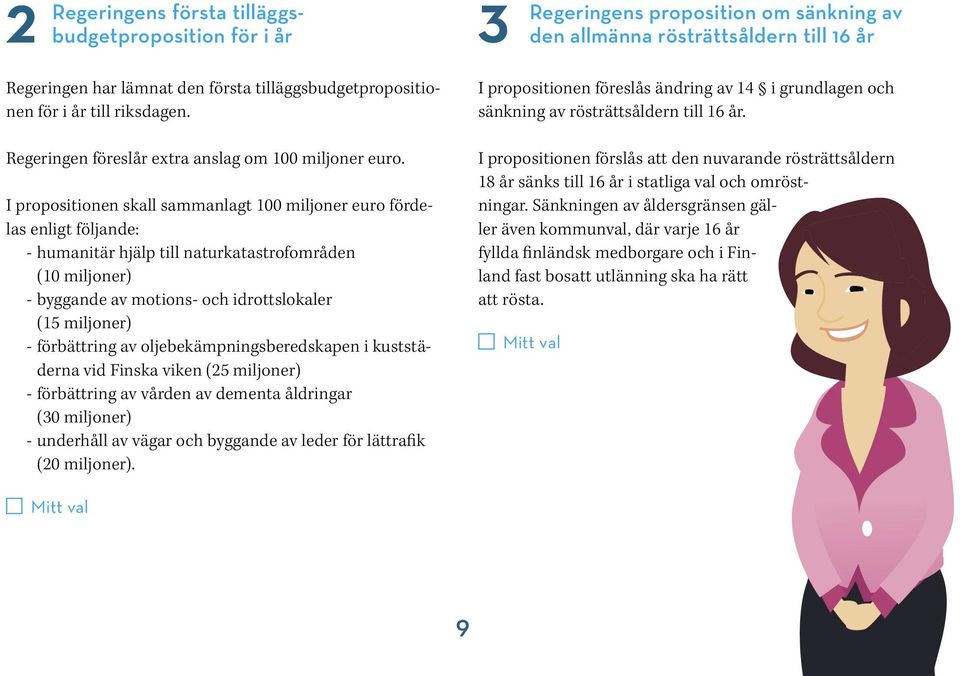 I propositionen skall sammanlagt 100 miljoner euro fördelas enligt följande: - humanitär hjälp till naturkatastrofområden (10 miljoner) - byggande av motions- och idrottslokaler (15 miljoner) -